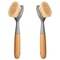 2 Pack Kitchen Dish Brush Bamboo Handle Dish Scrubber Built-in Scraper, Scrub Brush for Pans, Pots, Kitchen Sink Cleaning, Dishwashing and Cleaning Brushes are Perfect Cleaning Tools, Color-Gray